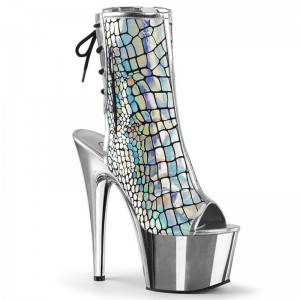 Pleaser Adore-1018HG Hologram Laarzen Dames Zilver | WAURO-BE