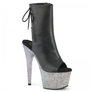 Pleaser Adore-1018LG Vegan Leather Laarzen Dames Zwart Zilver | QFXTU-BE