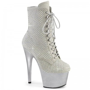 Pleaser Adore-1020RM Faux Suede Laarzen Dames Zilver | WDPKI-BE
