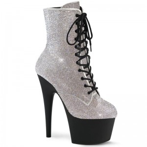Pleaser Adore-1020RS Laarzen Dames Zilver Zwart | DIQHP-BE