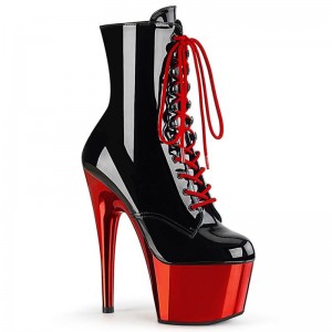 Pleaser Adore-1020 Laarzen Dames Zwart Rood | BNICV-BE