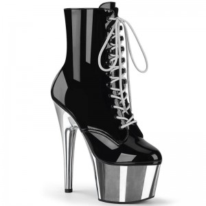 Pleaser Adore-1020 Laarzen Dames Zwart Zilver | ECOFA-BE