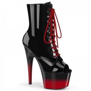 Pleaser Adore-1021BR-H Laarzen Dames Zwart Rood | EKYFR-BE