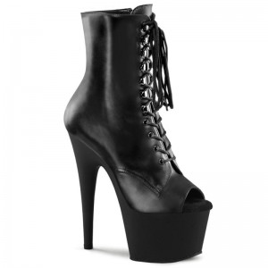 Pleaser Adore-1021 Leather Laarzen Dames Zwart | XPNSK-BE