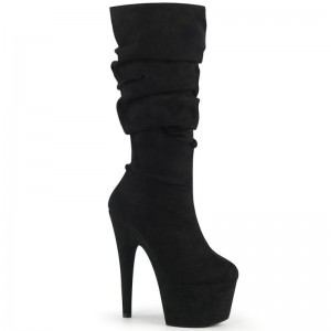 Pleaser Adore-1061 Suede Laarzen Dames Zwart | BPUZQ-BE
