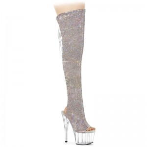 Pleaser Adore-3019C-RS AB Rhinestones Hoge Hakken Dames Zilver | OZESC-BE