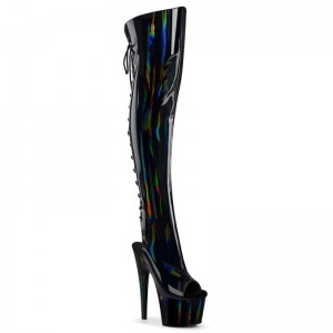Pleaser Adore-3019HWR Stretch Holo Hoge Hakken Dames Zwart | TYWMJ-BE