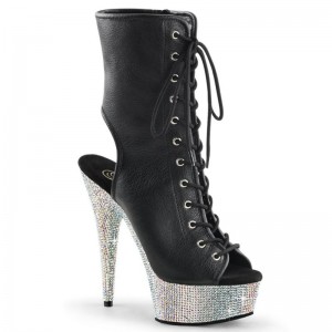 Pleaser Bejeweled-1016-6 Vegan Leather Laarzen Dames Zwart Zilver | SREZF-BE