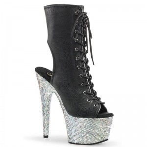 Pleaser Bejeweled-1016-7 Vegan Leather Laarzen Dames Zwart Zilver | UOFDA-BE