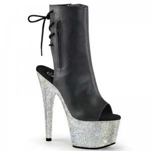 Pleaser Bejeweled-1018DM-7 Vegan Leather Laarzen Dames Zwart Zilver | PQBDI-BE