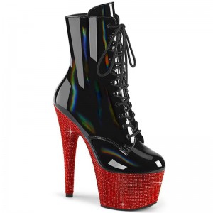 Pleaser Bejeweled-1020-7 Laarzen Dames Zwart Rood | WUFSV-BE