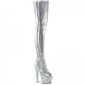 Pleaser Bejeweled-3011-7 Hoge Hakken Dames Zilver | MOAWB-BE