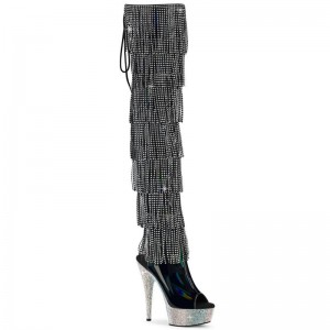 Pleaser Bejeweled-3017HG-RSF-6 Hoge Hakken Dames Zwart Zilver | ARMEY-BE