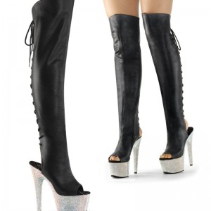 Pleaser Bejeweled-3019DM-7 Vegan Leather Hoge Hakken Dames Zwart Zilver | BUAVC-BE