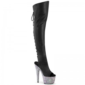 Pleaser Bejeweled-3019MS-7 Faux Leather Hoge Hakken Dames Zwart Zilver | JUVQL-BE