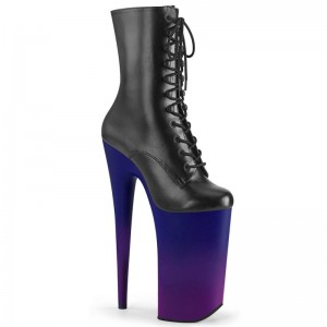Pleaser Beyond-1020BP Vegan Leather Laarzen Dames Zwart Blauw | IGBQO-BE