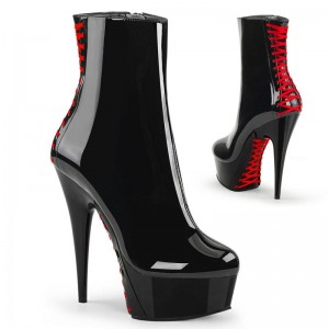 Pleaser Delight-1010 Laarzen Dames Rood Zwart | HSYRE-BE
