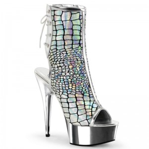 Pleaser Delight-1018HG Hologram Laarzen Dames Zilver | AJPVG-BE