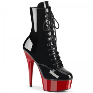 Pleaser Delight-1020 Laarzen Dames Zwart Rood | DZATX-BE