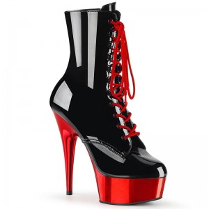 Pleaser Delight-1020 Laarzen Dames Zwart Rood | XVREL-BE