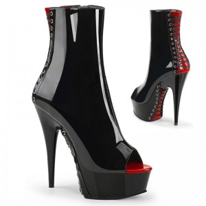 Pleaser Delight-1025 Laarzen Dames Rood Zwart | YGAJW-BE