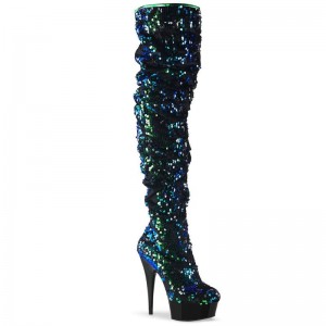 Pleaser Delight-3004 Hoge Hakken Dames Groen Zwart | JNFWB-BE