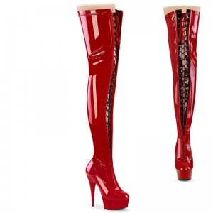 Pleaser Delight-3027 Hoge Hakken Dames Zwart Rood | SKIFR-BE