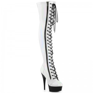 Pleaser Delight-3029 Hoge Hakken Dames Wit Zwart | MHQFT-BE