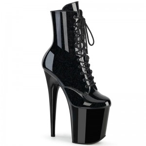 Pleaser Flamingo-1020BLG Glitter Laarzen Dames Zwart Blauw | MVHNY-BE