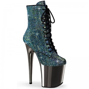 Pleaser Flamingo-1020CHRS Laarzen Dames Turquoise Grijs | ZPUDN-BE