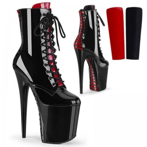 Pleaser Flamingo-1020FH Laarzen Dames Zwart Rood | JKGAI-BE