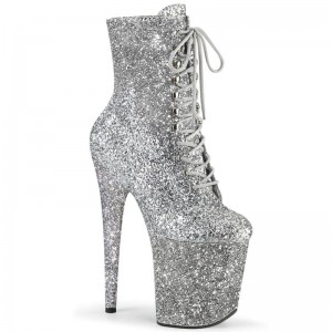 Pleaser Flamingo-1020GWR Laarzen Dames Zilver | YBATZ-BE