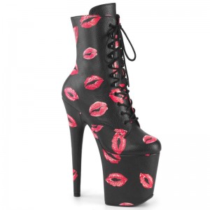 Pleaser Flamingo-1020KISSES Vegan Leather Laarzen Dames Zwart | UZIYR-BE