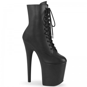 Pleaser Flamingo-1020LWR Leather Laarzen Dames Zwart | FTCHK-BE