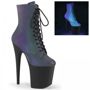 Pleaser Flamingo-1020REFL Laarzen Dames Groen Zwart | BTYKF-BE