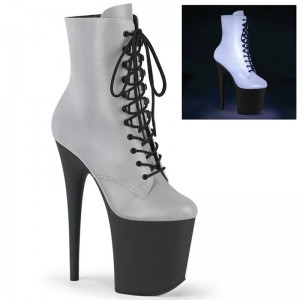 Pleaser Flamingo-1020REFL Laarzen Dames Zilver Zwart | LETQW-BE