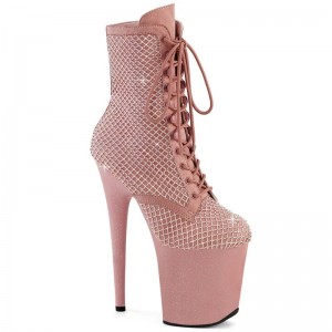 Pleaser Flamingo-1020RM Faux Suede Rhinestone Mesh Laarzen Dames Roze | FTBHO-BE