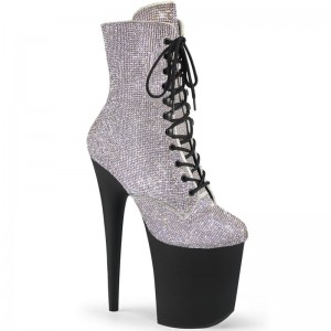Pleaser Flamingo-1020RS Laarzen Dames Zilver Zwart | DIFJM-BE