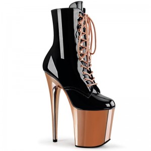 Pleaser Flamingo-1020 Laarzen Dames Zwart Roze Goud | UYTJI-BE