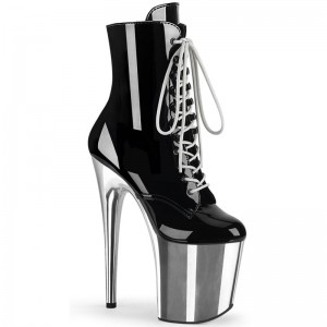 Pleaser Flamingo-1020 Laarzen Dames Zwart Zilver | ODARV-BE
