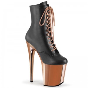 Pleaser Flamingo-1020 Vegan Leather Laarzen Dames Zwart Roze Goud | INCRK-BE