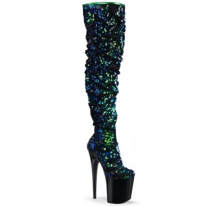 Pleaser Flamingo-3004 Hoge Hakken Dames Groen Zwart | GZXBA-BE