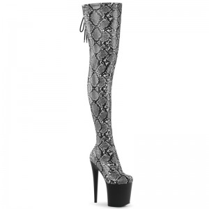 Pleaser Flamingo-3008SP-BT Snake Hoge Hakken Dames Grijs Zwart | OFQSN-BE