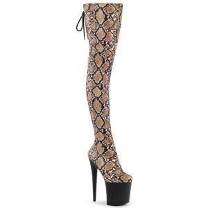 Pleaser Flamingo-3008SP-BT Snake Hoge Hakken Dames Bruin Zwart | ALZER-BE