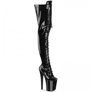 Pleaser Flamingo-3020GP Glitter Hoge Hakken Dames Zwart | SNPGO-BE