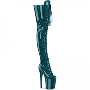 Pleaser Flamingo-3020GP Glitter Hoge Hakken Dames Turquoise | DOLTR-BE