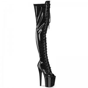 Pleaser Flamingo-3021GP Glitter Hoge Hakken Dames Zwart | QVNGL-BE