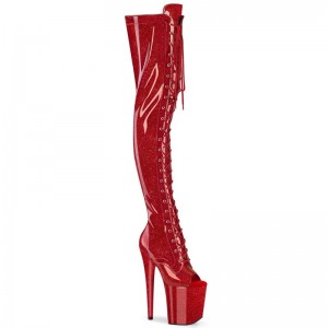 Pleaser Flamingo-3021GP Glitter Hoge Hakken Dames Rood | QSRJB-BE