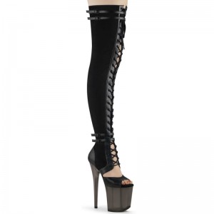 Pleaser Flamingo-3027 Suede Hoge Hakken Dames Zwart | DTMYH-BE