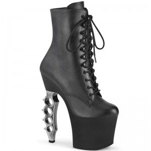 Pleaser Irongrip-1020 Vegan Leather Laarzen Dames Zwart Zilver | KWMAC-BE